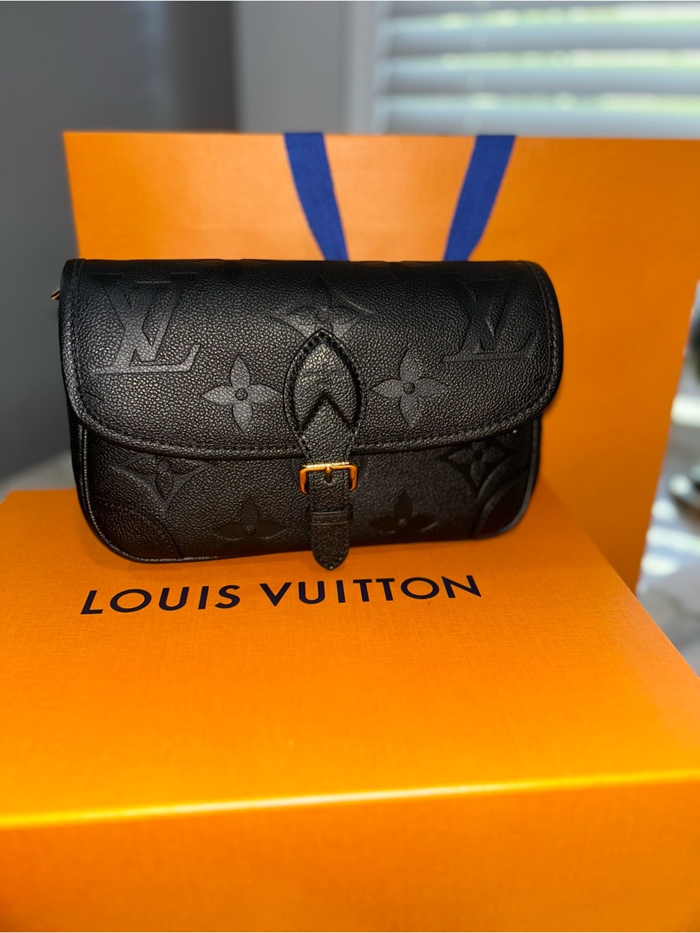 Louis Vuitton Black Monogram Empreinte Crossbody Bag with Gold Buckle